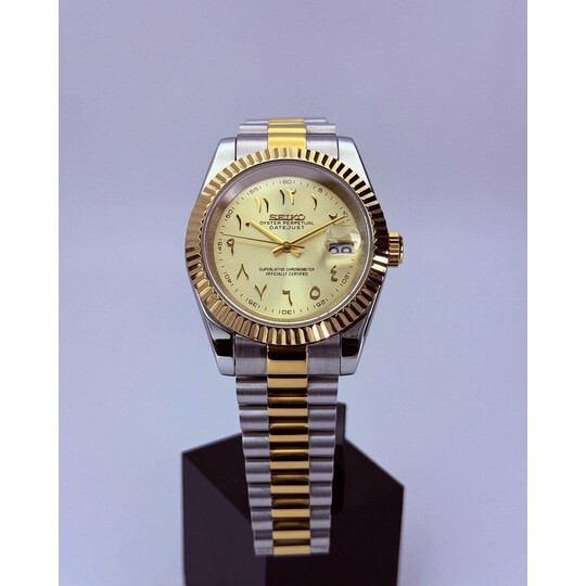 Custom Seiko Mod • 2-Tone Champagne Gold Arabic President Datejust • 39mm